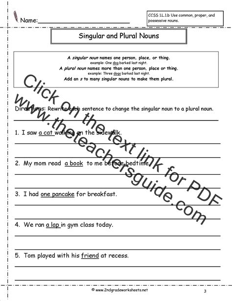 Singular And Plural Nouns 3 Worksheet For 2nd 4th Grade Lesson Planet