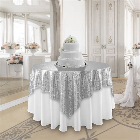 Lanns Linens 72 X 72 Silver Sequin Tablecloth Overlay Sparkly