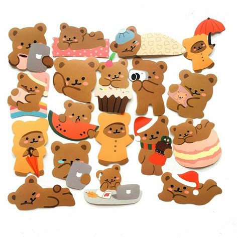 60pcs Bear Stickers Pack Cartoon Creative Cute Mini Brown Teddy Bear