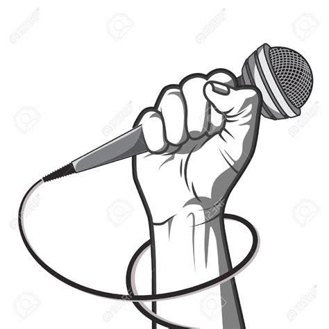 Hand Holding A Microphone In A Fist Illustration In Black And