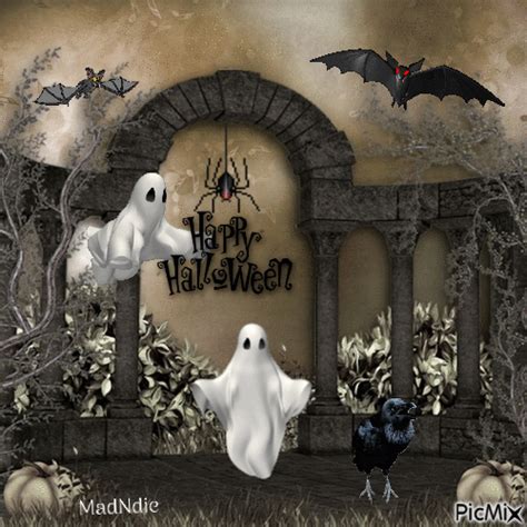 Bat And Ghost Happy Halloween Animated Quote Pictures Photos And Images