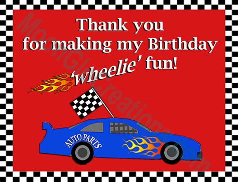 Race Car Theme Thank You Cardgoodie Bag Tag Birthday Party Etsy