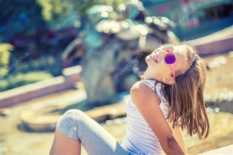 Beautiful Young Girl Teen Outdoor Happy Pre Teen Girl With Braces And