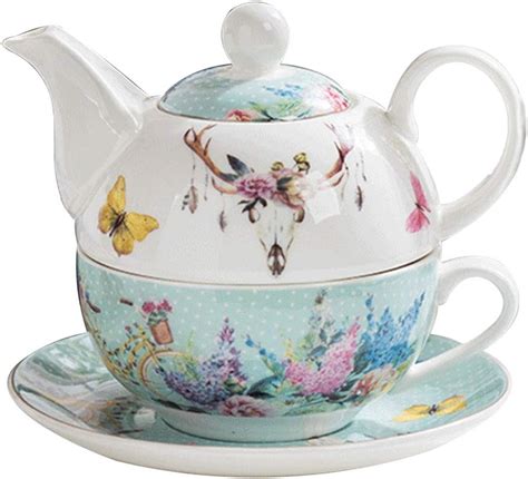 Amazon Com Bone China Tea For One Teapot And Server Set For One