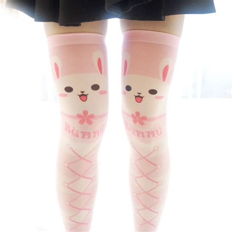 New High Quality 120d Ow Dva Cute Rabbit Knee Socks Printed Velvet Lycra Stockings Lotita In