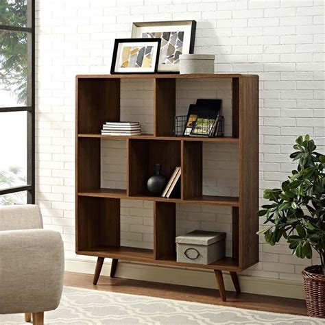 Modway Transmit 7 Cubby Bookcase In Walnut Homesquare