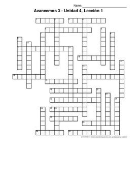 Personality/physical appearance spanish (avancemos 1). Avancemos 3, Unit 4 Lesson 1 (4-1) Crossword Puzzle by ...