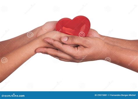 African Man And Woman Holding Red Heart In Hands Isolated On White