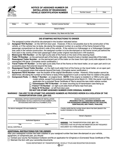 Form VTR 68-N. Notice of Assigned Number or Installation of Reassigned