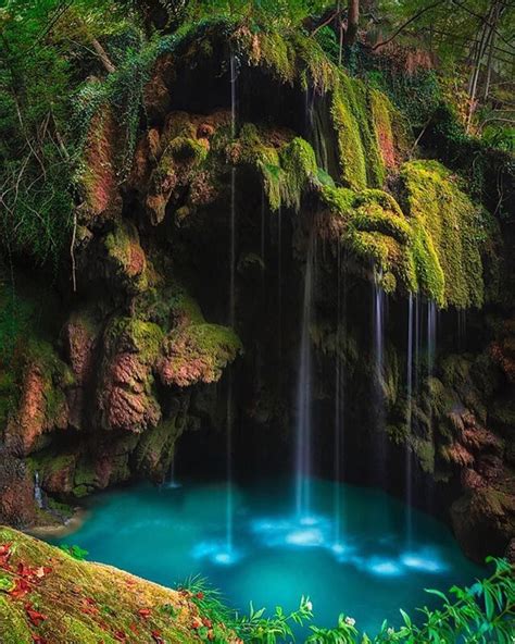 Turquoise Waterfall From Urederra River In Navarra Spain Beautiful