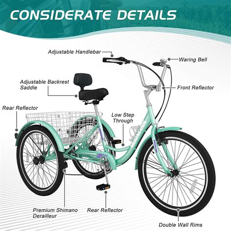 buy aboron 20 24 26 inch 7 speed adult tricycles 3 wheels cruiser bike with basket trikes for