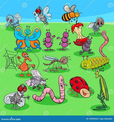 Vector Cartoon Insects Characters Group Stock Vector Illustration Of