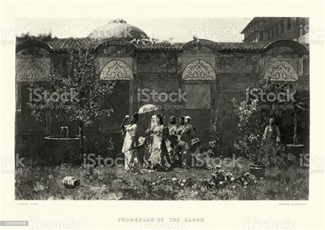 Women Strolling In The Enclosed Garden Of A Turkish Harem Stock