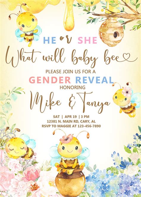 Bee Gender Reveal Invitation Gender Reveal Invite What Will Etsy