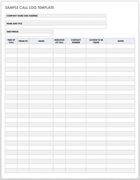 Printable Free Client Call Log Templates Smartsheet Office Log Book