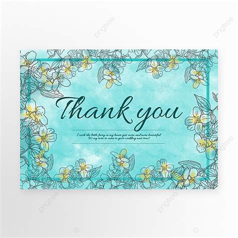 Blue Watercolor Floral Wedding Background Wedding Thank You Card
