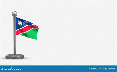 Namibia 3d Waving Flag Illustration On Tiny Flagpole Stock