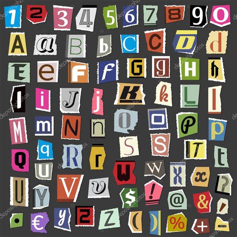 Vector collage alfabeto letras hechas de periódico revista abc papel