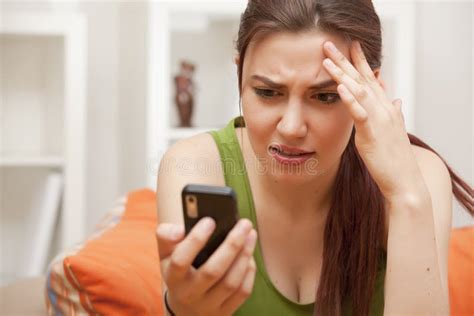 Shocked Woman Looking At Phone Stock Image Image Of Communication