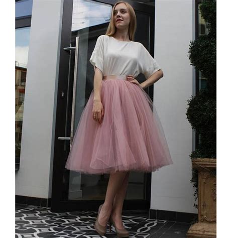 2017 Dusty Pink Midi Tulle Skirts For Women Custom Made Knee Length