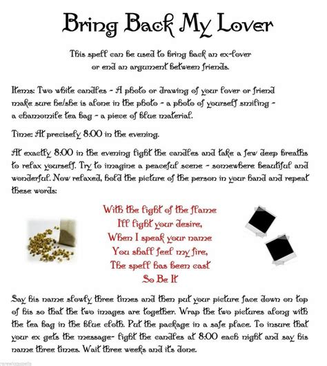 Simple Bring Back My Lover Spell For Wicca Book Of Shadows Pagan Occult Ritual Real