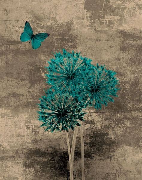 This listing is for pillow cover only without insert. Teal Brown Blue Butterfly Floral Wall Art/Home Interior ...