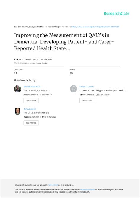 Pdf Improving The Measurement Of Qalys In Dementia Developing