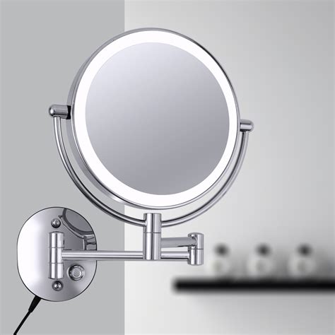 china 8 inch wall mounted double sided arm extendable 1x 10x magnifying led shave vanity mirror