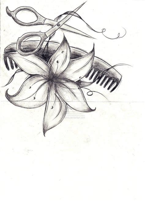 Flower With Scissor And Comb Tattoo Design Friseur Tattoos Kamm