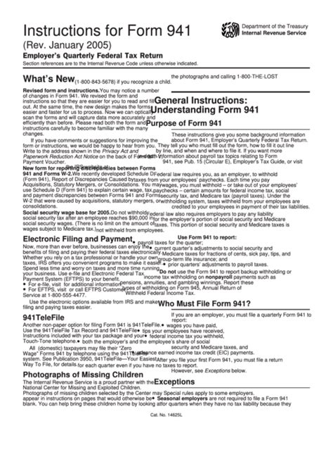 Instructions For Form 941 Employers Quarterly Federal Tax Return