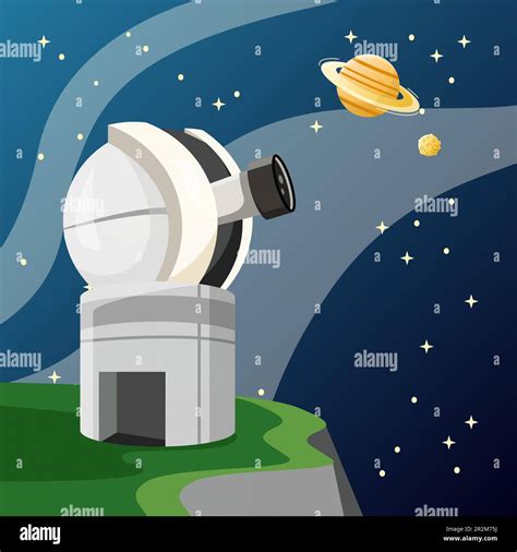 Observatory Illustration Building Stars Telescope Saturn Editable