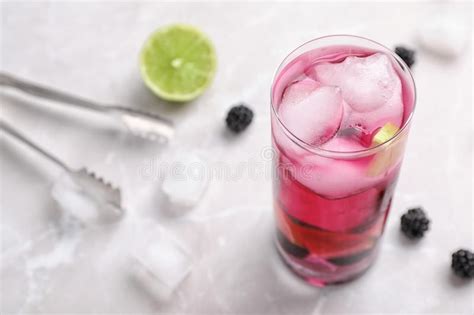 Glass With Iced Blackberry Lemonade Stock Photo Image Of Background