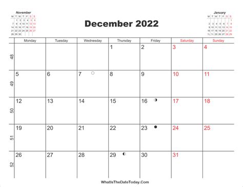 Printable Calendar December 2022 Whatisthedatetodaycom