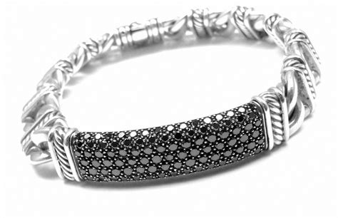 DAVID YURMAN MADISON STERLING SILVER BLACK DIAMOND LINK ID BRACELET