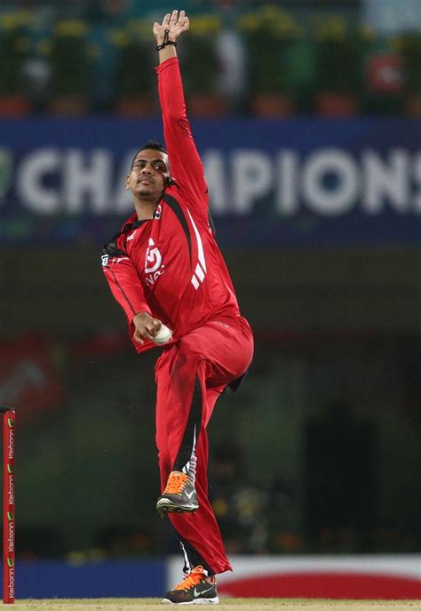 He rushes the balls through the air and generally pitches it slightly back. CLT20 2013: Trinidad & Tobago beat Brisbane Heat | Photo ...