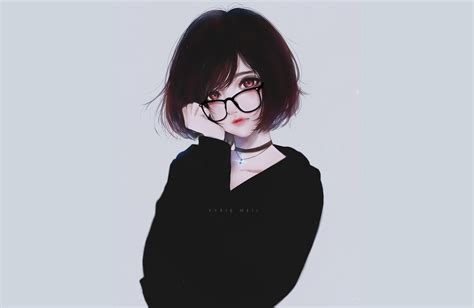 Anime Girl With Short Black Hair Uphairstyle