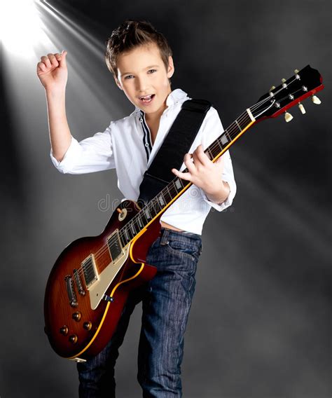 Boy Playing On Electric Guitar On The Stage Stock Image Image Of