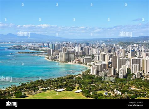 Honolulu And Waikiki Beach On Oahu Hawaii View From The Famous Diamond