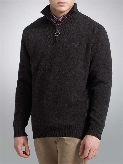 Barbour Essential Lambswool Half Zip Jumper Charcoal At John Lewis And Partners