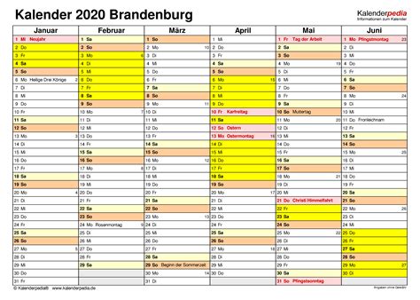 01.01.2021 neujahr und 06.01.2021 heilige drei. Kalender 2020 Brandenburg: Ferien, Feiertage, Word-Vorlagen