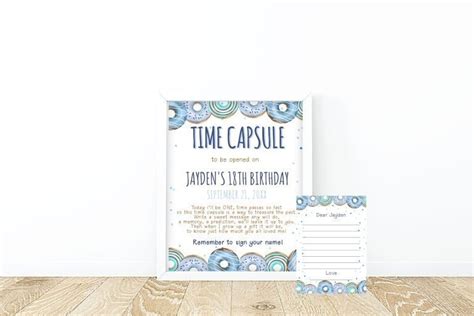 Editable Donut Time Capsule Sign And Note Card Blue Donut Time Capsule