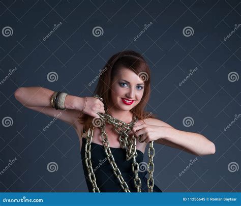 Redhead Girl In Golden Chains Stock Image Image Of Young Caucasian