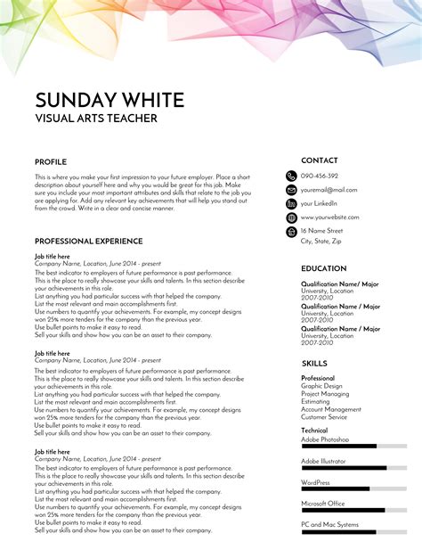 The combination resume format puts equal focus on your skill sets and the timeline of your work experience. resume template, CV template, CV design, rainbow (98559 ...