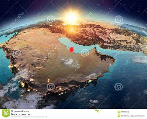 Qatar From Space In Sunrise Stock Photo Image Of Planet Illustration