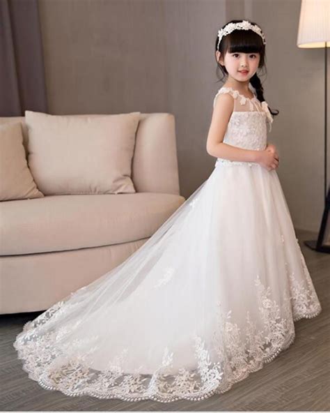White Lace Little Girls Wedding Dress Child Flower Girls Dresses