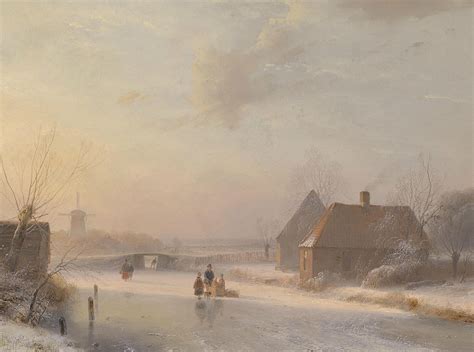 Dutch Winter Landscape With Ice Skaters Painting By Andreas Schelfhout