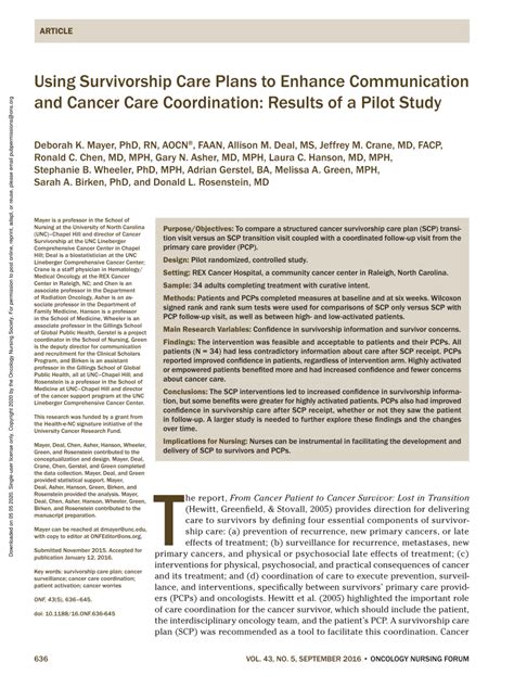 Pdf Using Survivorship Care Plans To Enhance Communication And Cancer Care Coordination