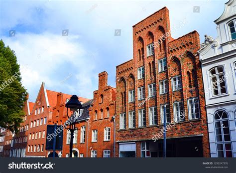 Old Brick Buildings With Lantern On Foreground Lubeck Germany Europe
