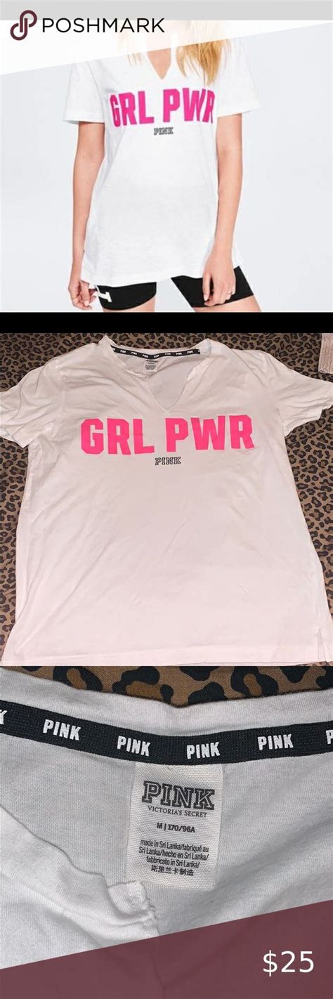Victoria’s Secret Pink Girl Power T Shirt • Grl Pwr Written Across Front In Hot Pink • Split