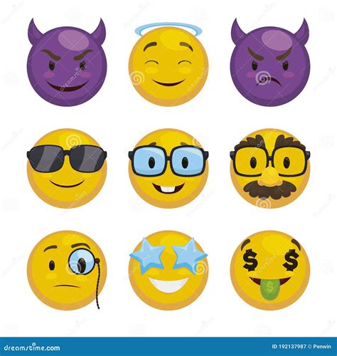 Set Of Emojis Wearing Different Accessories To Express Mischiefs Or